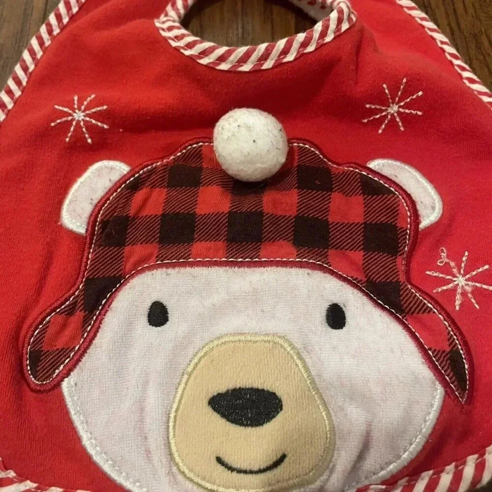 Baby Essentials Red & Black Christmas Polar Bear Bib, Unisex, One Size